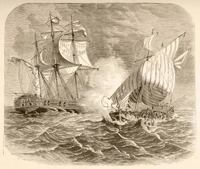Un navire de la marine américaine capture un navire pirate algérien au large de la côte barbaresque pendant la Première Guerre barbaresque - English School
