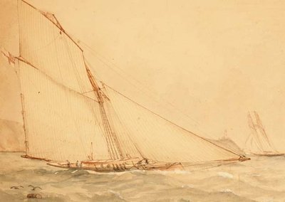 Un cotre à voile aurique de huit mètres, The Royal Yacht Squadron, vers 1860 - English School