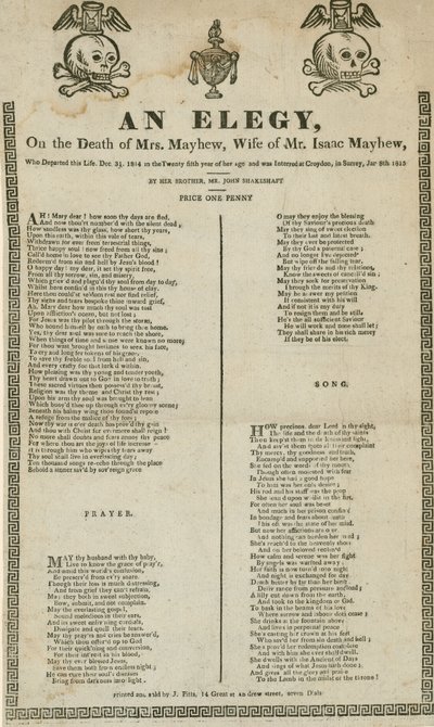 Une élégie sur la mort de Mme Mayhew, épouse de M. Isaac Mayhew - English School