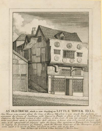 Une vieille maison qui se trouve encore sur Little Tower Hill, Londres - English School