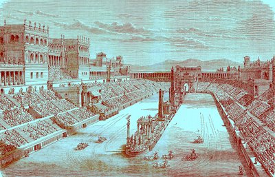 Ancienne arène restaurée - montrant une course de chars, illustration de L