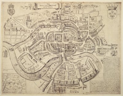 Carte ancienne de la ville de Bristol et de ses banlieues, imprimée, colorée et vendue par Robert Walton - English School