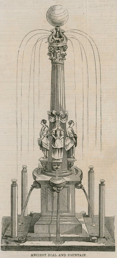 Cadran solaire et fontaine anciens, érigés en 1656 à Leadenhall Corner, Londres - English School