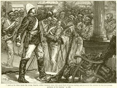 Et ainsi pendant trois heures, le jeune soldat anglais a affronté seul ce grand flot de mutinerie furieuse... - English School
