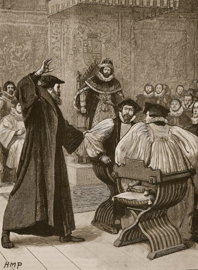 Andrew Melville devant le Conseil privé écossais, illustration de Cassells Illustrated History of England - English School