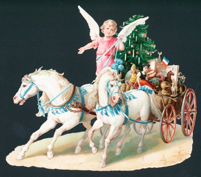 Ange à cheval livrant des cadeaux, Carte de Noël - English School