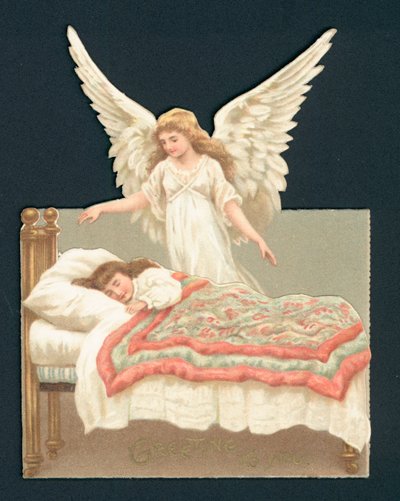 Ange surveillant une fille endormie dans son lit, découpe victorienne - English School