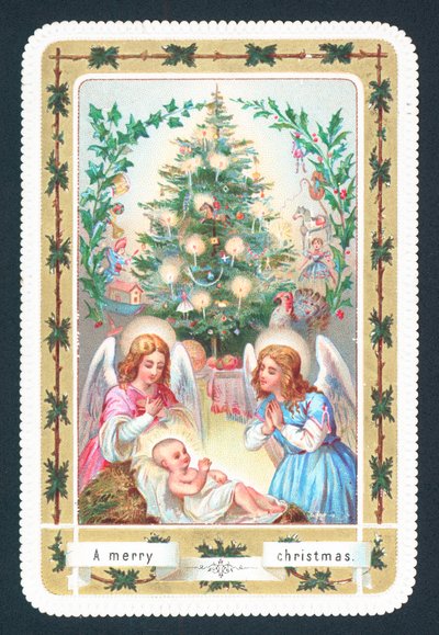 Anges et bébé, Carte de Noël - English School