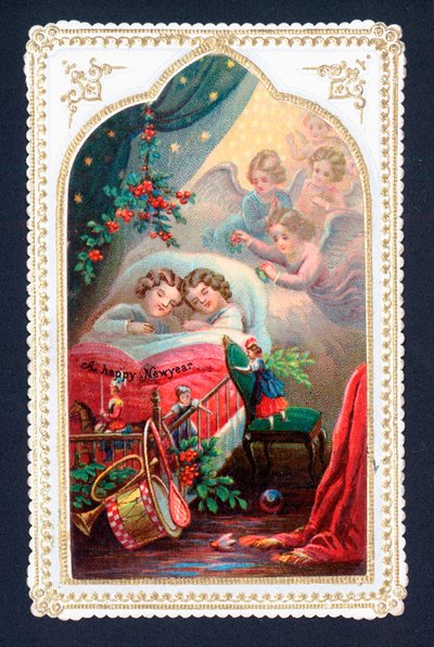Anges veillant sur des enfants au lit - English School