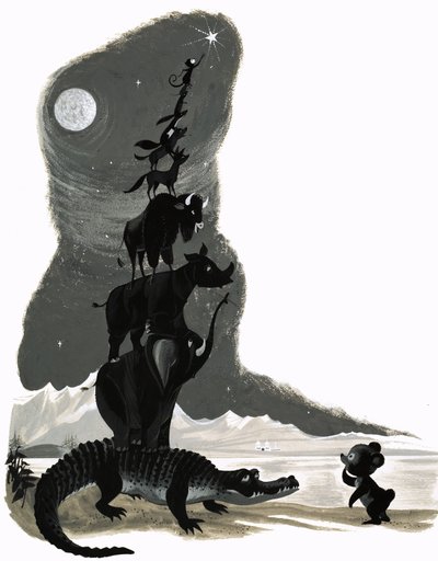 Animaux empilés les uns sur les autres (gouache sur papier) - English School