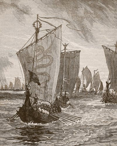 Anlaff entrant dans le Humber, illustration de Cassells Illustrated History of England - English School