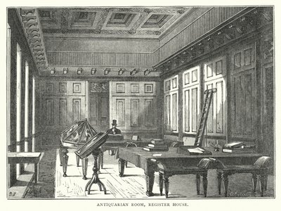 Salle des antiquaires, maison des registres (gravure) - English School