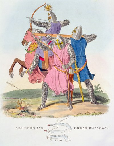 Archers et un arbalétrier, 1312, de Ancient Armour par Samuel Rush Meyrick, 1824 - English School