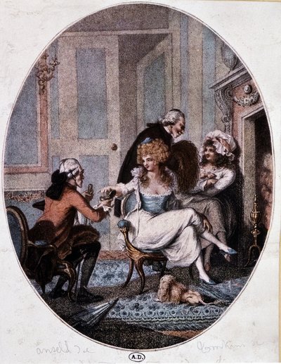 Aristocrate et curé en compagnie de prostituées - gravure anglaise - English School