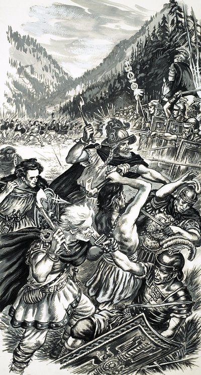 Arminius, le prince germanique, combattant les Romains - English School