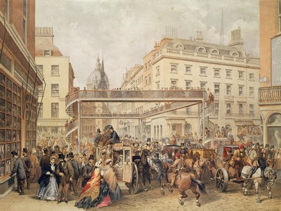 Au bas de Ludgate Hill, Londres, publié et imprimé par Kell Brothers, vers 1860 - English School