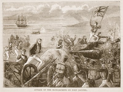 Attaque des marins sur Port Jacotel, illustration de Cassells Illustrated History of India par James Grant, pub. 1879 - English School