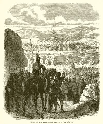 Attila sur le bûcher, après sa défaite par Aetius - English School