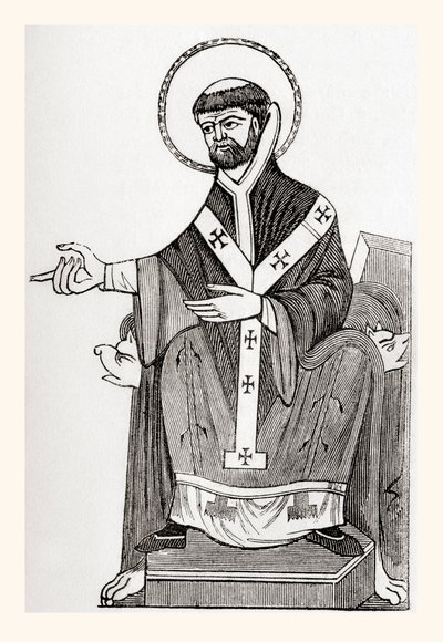 Augustin de Cantorbéry, moine bénédictin catholique du 6ème siècle devenu le premier archevêque de Cantorbéry, de Old England: A Pictorial Museum, publié en 1847 - English School