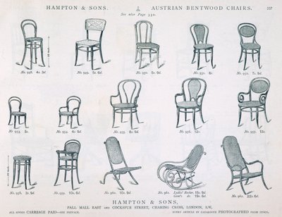 Chaises en bois courbé autrichiennes du Catalogue de meubles de Hampton and Sons, 1902 - English School