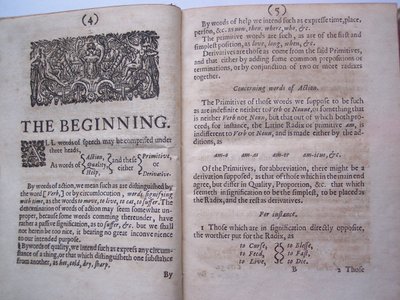 Pages de The ground-work, or foundation laid, (or so intended) for the framing of a new perfect language: and an universal or commonwriting par Francis Lodowyck, publié à Londres, 1652 - English School