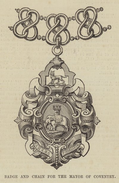 Badge et chaîne pour le maire de Coventry (gravure) - English School