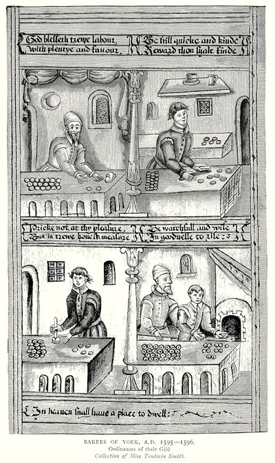Boulangers de York, 1595-1596. Ordonnances de leur corporation (gravure) - English School