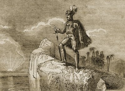 La première vue du Pacifique par Balboa en 1513, illustration de 