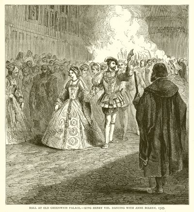 Bal au vieux palais de Greenwich - Le roi Henri VIII dansant avec Anne Boleyn, 1527 - English School