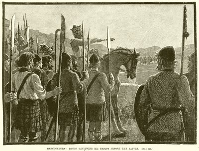 Bannockburn : Bruce passant en revue ses troupes avant la bataille - English School