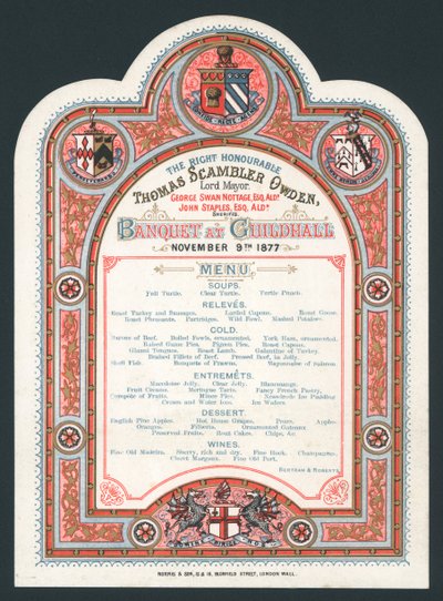 Banquet à Guildhall, 9 novembre 1877, menu - English School