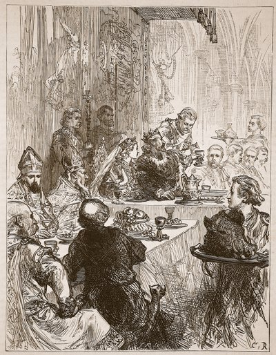 Banquet au mariage de Henri et Éléonore de Provence, illustration de Cassells Illustrated History of England - English School