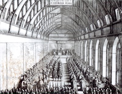 Banquet de Charles II dans la Salle Saint-Georges, Château de Windsor - English School
