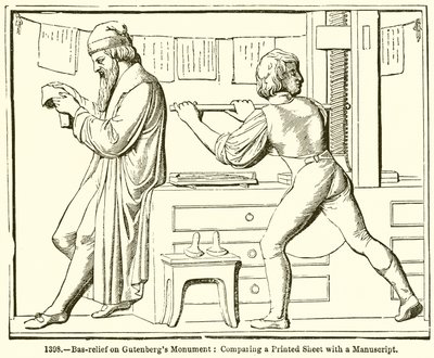 Bas-relief sur le monument de Gutenberg : Comparaison d