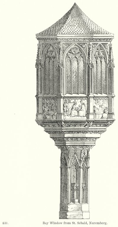 Fenêtre en baie de St Sebald, Nuremberg (gravure) - English School