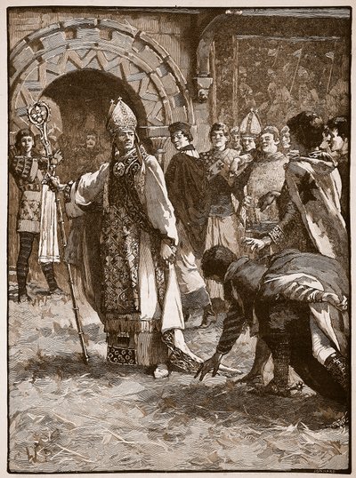 Becket devant ses ennemis dans la salle du conseil à Northampton, illustration de Cassells Illustrated History of England - English School