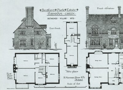 Domaine de Bedford Park, Turnham Green, de The Building News, 1879 - English School