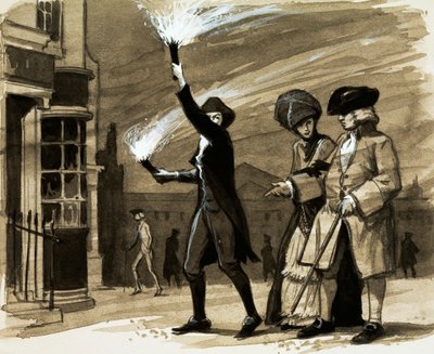 Avant les lampadaires, les riches employaient des personnes pour tenir des torches lors de leurs promenades du soir - English School