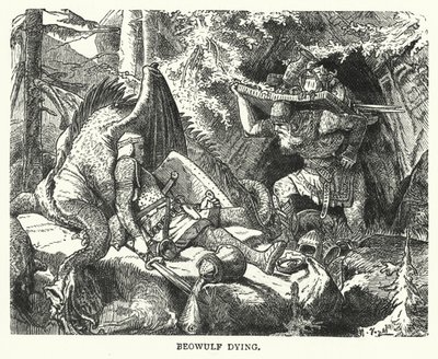 Beowulf mourant (gravure) - English School
