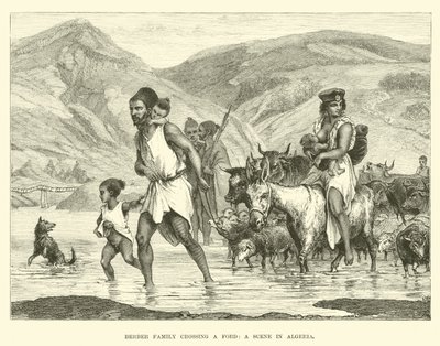 Famille berbère traversant un gué, une scène en Algérie - English School