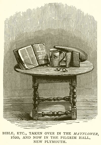 Bible, etc., emportés dans le Mayflower, 1620, et maintenant au Pilgrim Hall, New Plymouth - English School
