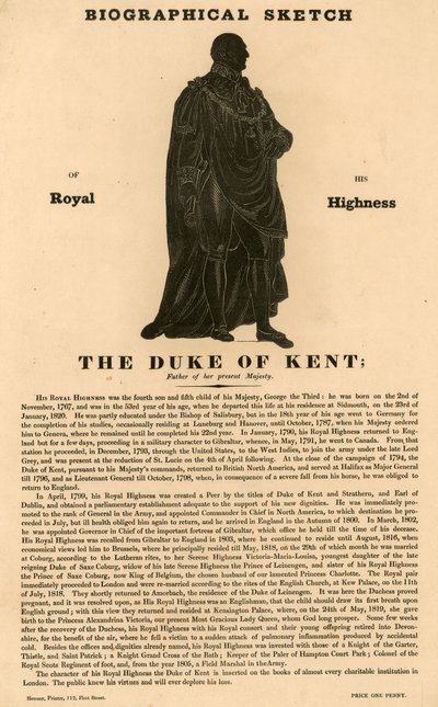 Esquisse biographique de Son Altesse Royale le duc de Kent, père de Sa Majesté actuelle - English School