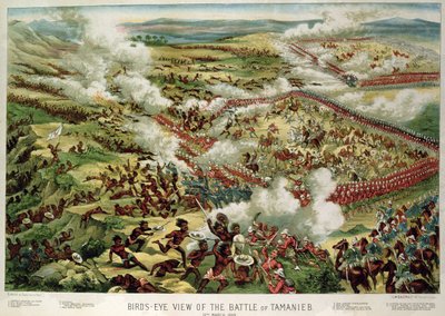 Vue aérienne de la bataille de Tamanieb, 13 mars 1884, publiée par G.W. Bacon & Co. Londres - English School