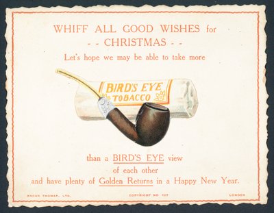 Tabac Birds Eye et pipe, carte de Noël et Nouvel An - English School