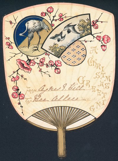 Oiseaux sur un éventail, Carte de Noël - English School
