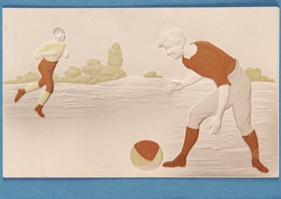 Carte en relief représentant deux footballeurs, vers 1880 - English School