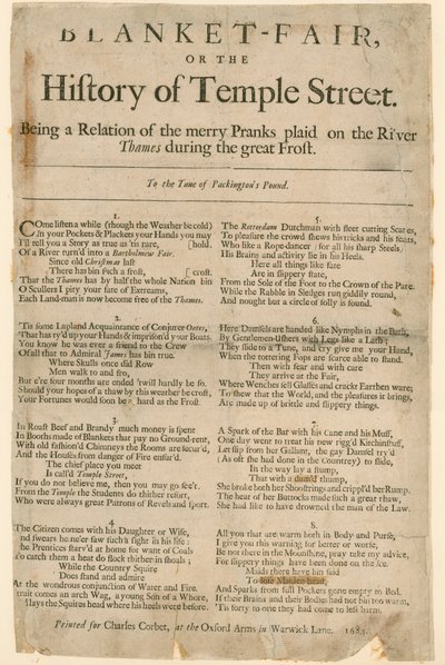 Foire de la couverture. Poème sur la foire sur la glace de 1684 - English School