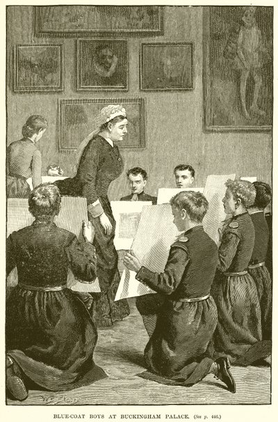 Garçons en uniforme bleu au palais de Buckingham - English School
