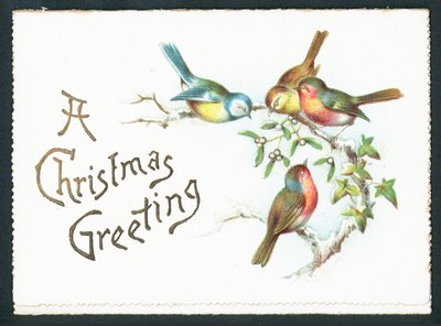 Mésanges bleues et rouges-gorges, Carte de Noël - English School