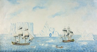 Bateaux collectant de la glace, vers 1773 - English School